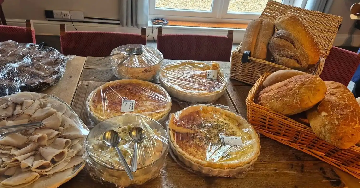 Selection of quiches and bread