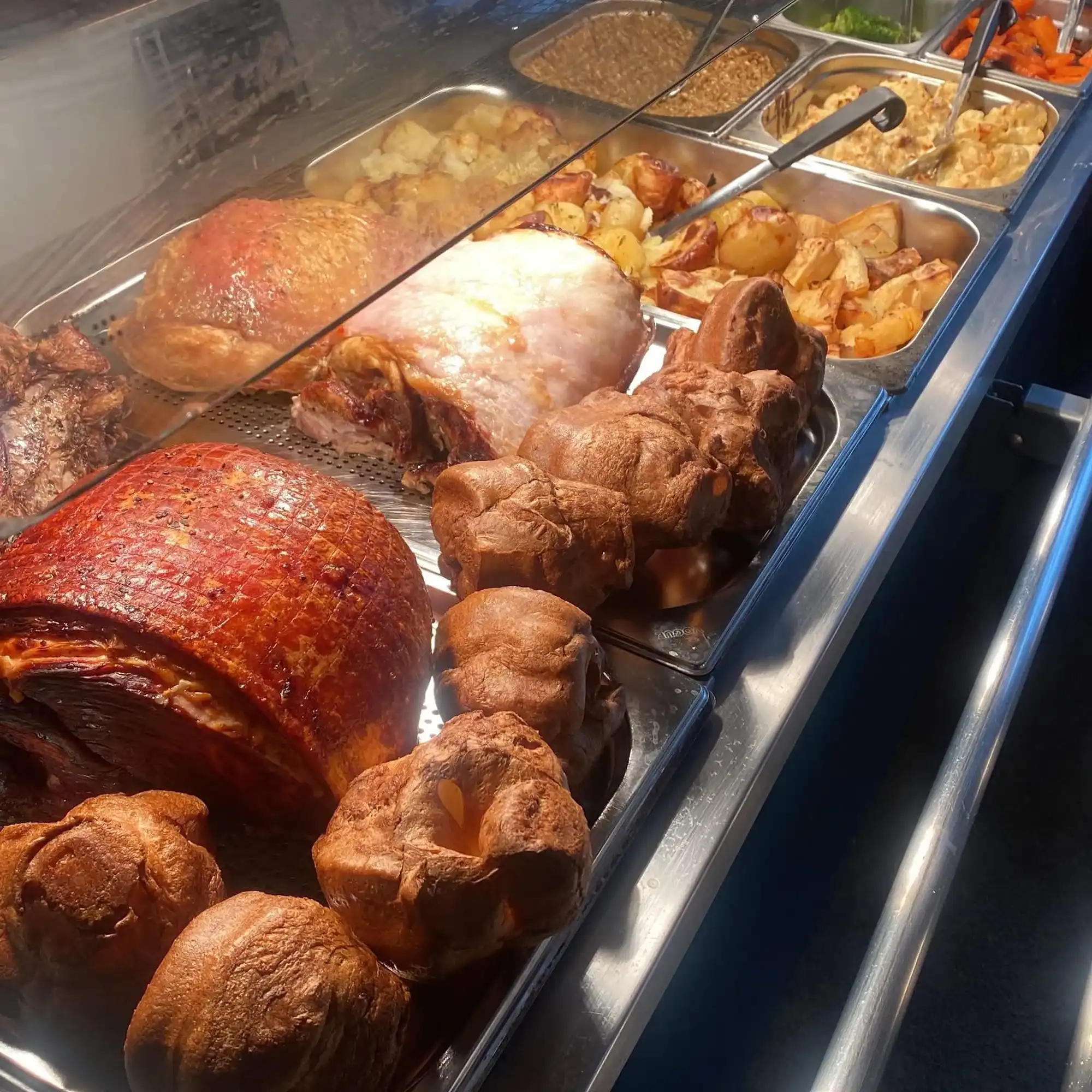 Our carvery with vegetables and yorkshire puddings.